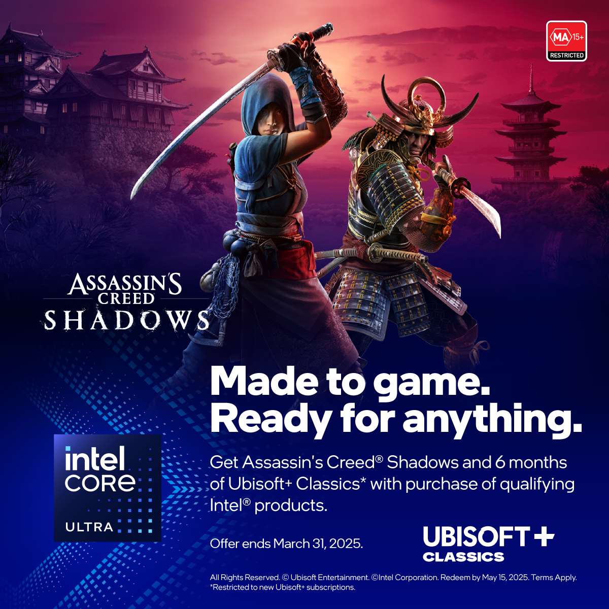 Intel Holiday Bundle: Assassin's Creed® Shadows & 6 months of Ubisoft+ Classics*