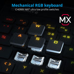 Mechanical gaming keyboard with Cherry MX switches and dynamic RGB lighting